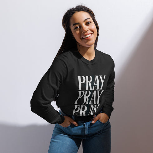 Pray Pray Pray Long Sleeve Christian Bible Verse T-Shirt